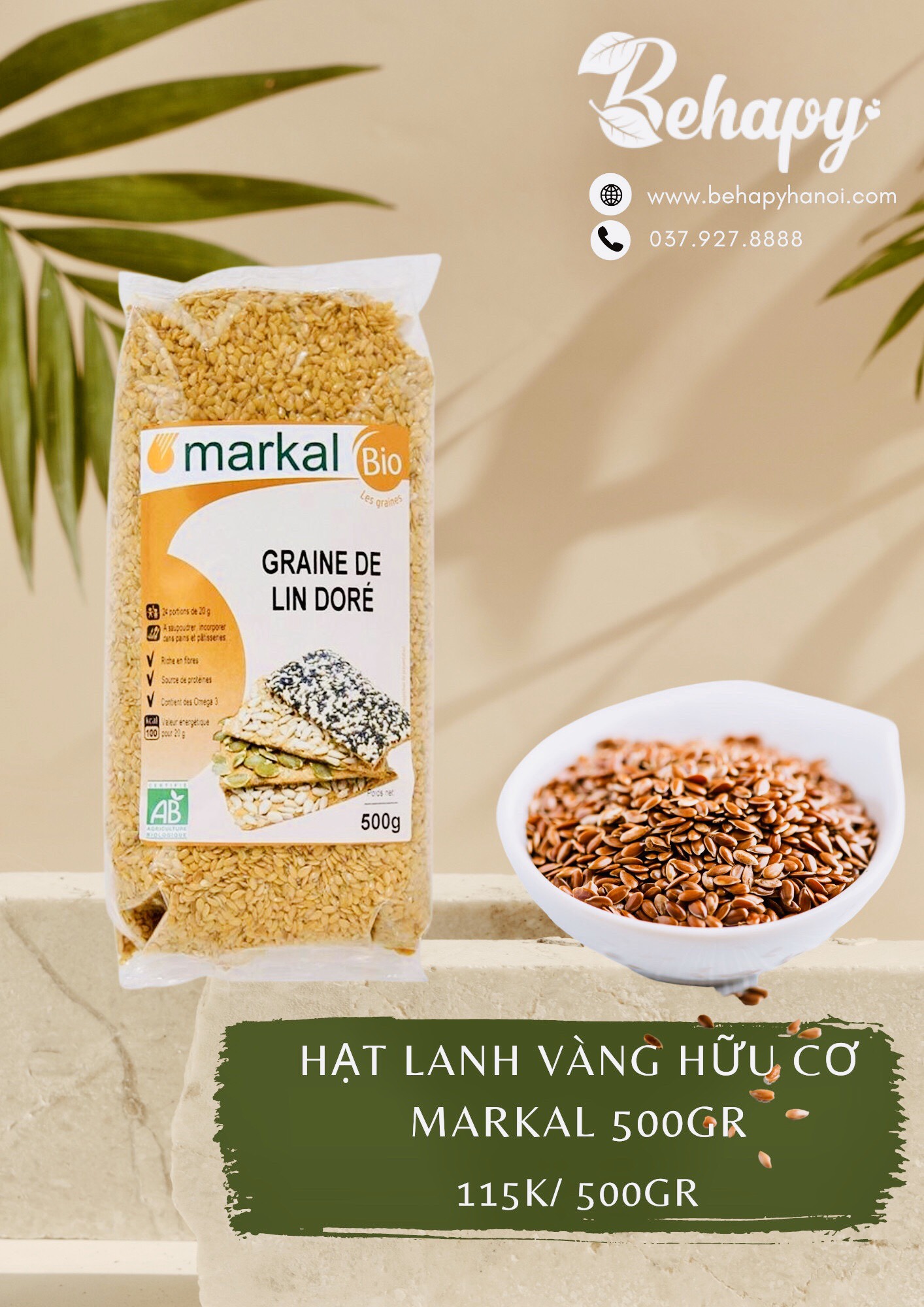 Hạt Lanh vàng hữu cơ Markal 500gr