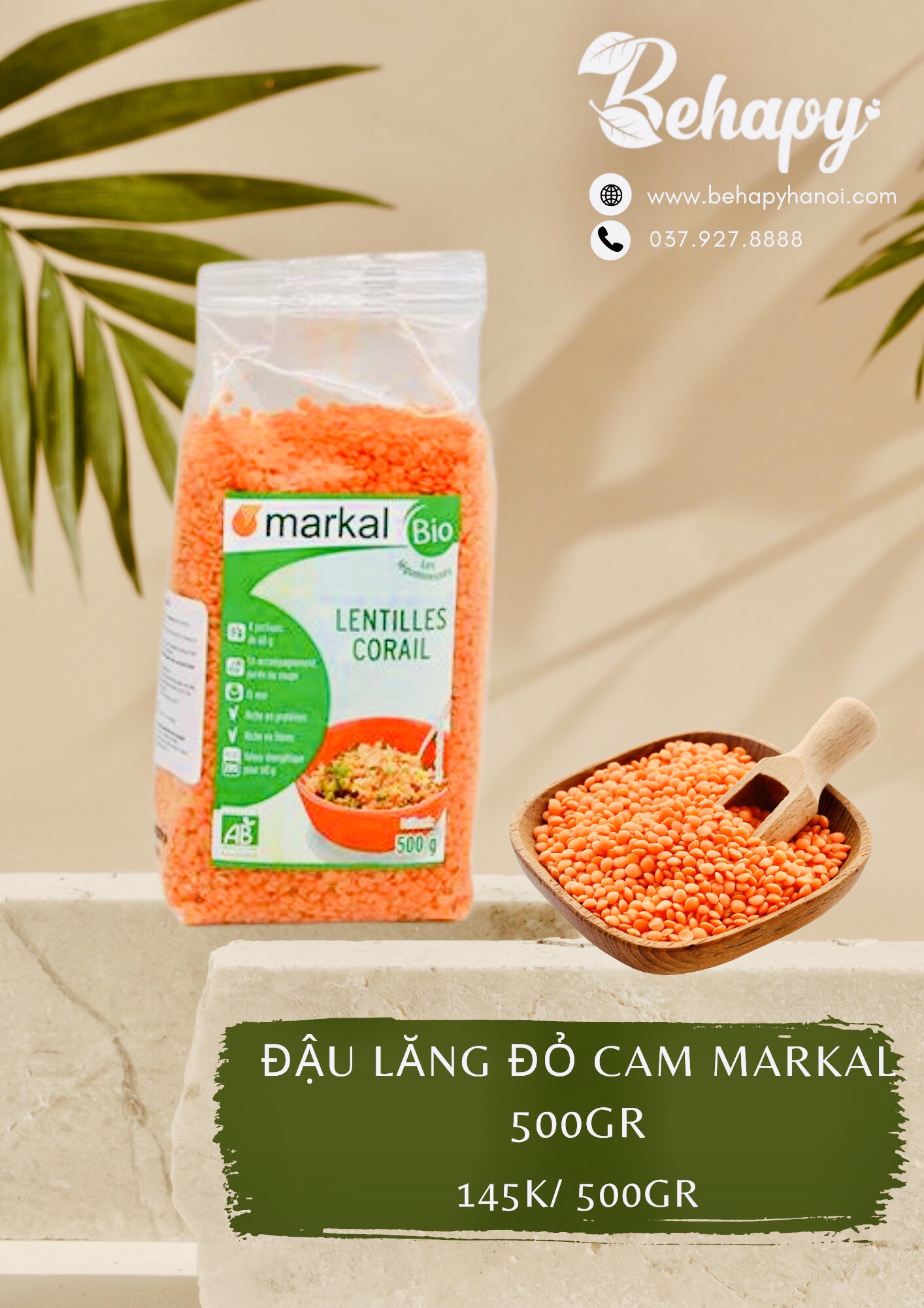 Đậu lăng đỏ cam san hô Markal 500gr