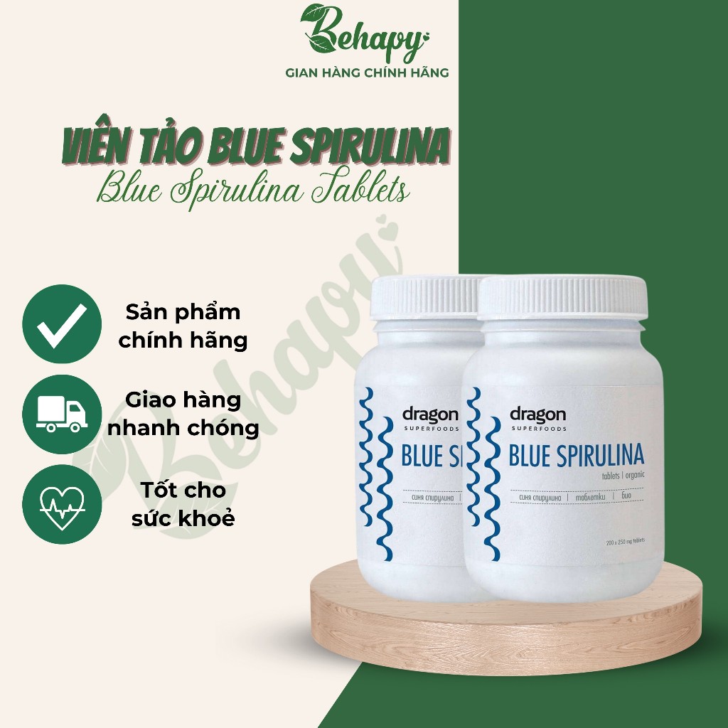 Tảo Blue Spirulina - dạng viên nén 50gr (200 tabs x 250mg) - Dragon Superfood