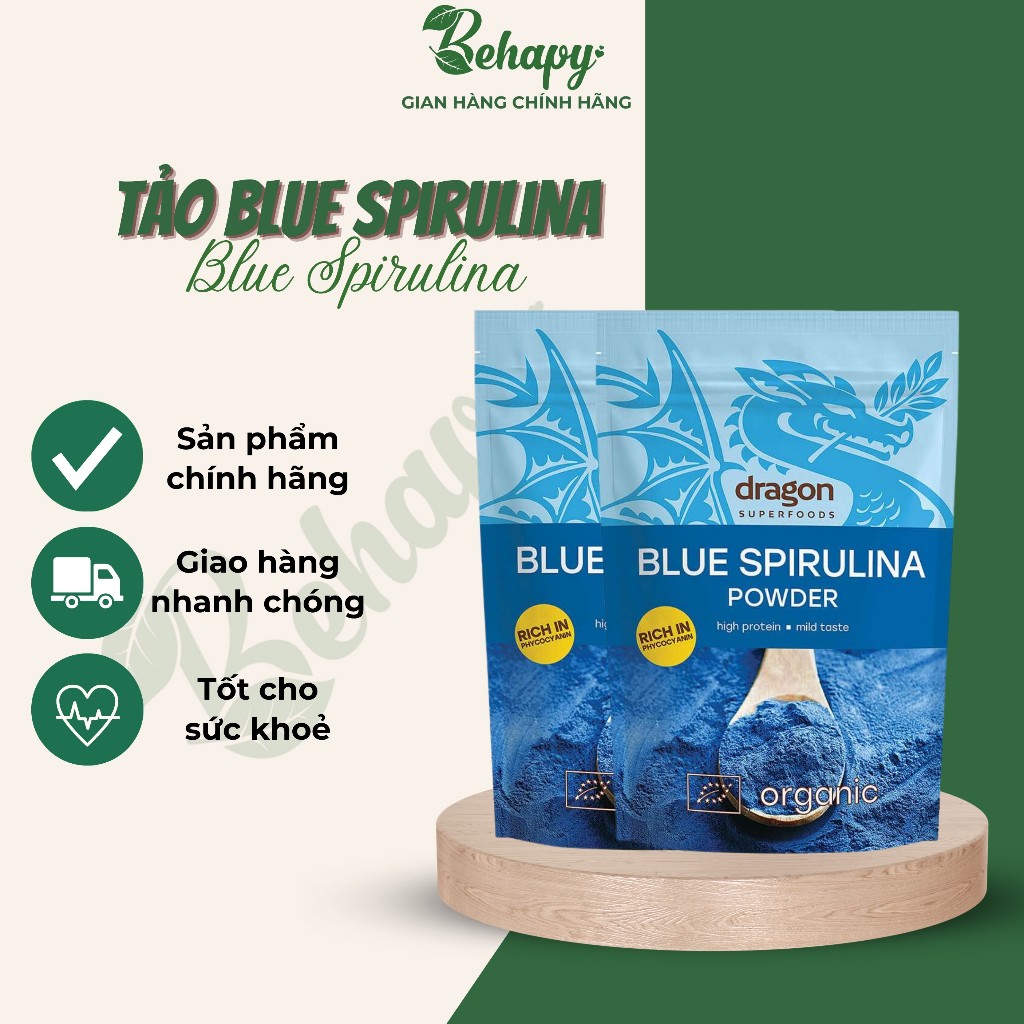 Bột tảo Blue Spirulina hữu cơ Dragon Superfoods 75g