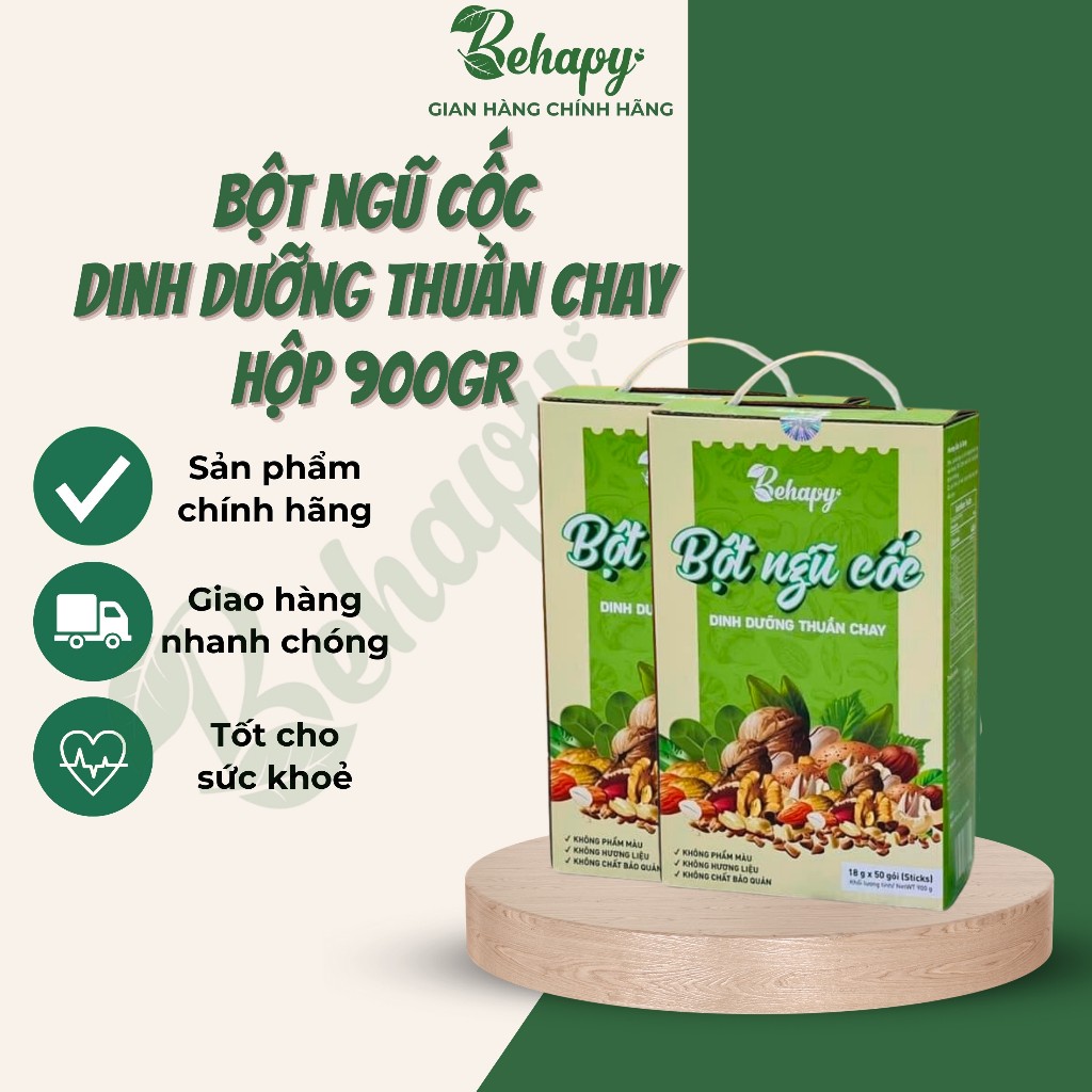 Bột ngũ cốc dinh dưỡng thuần chay có đường Behapy hộp 900gr ( 50 gói 18gr)