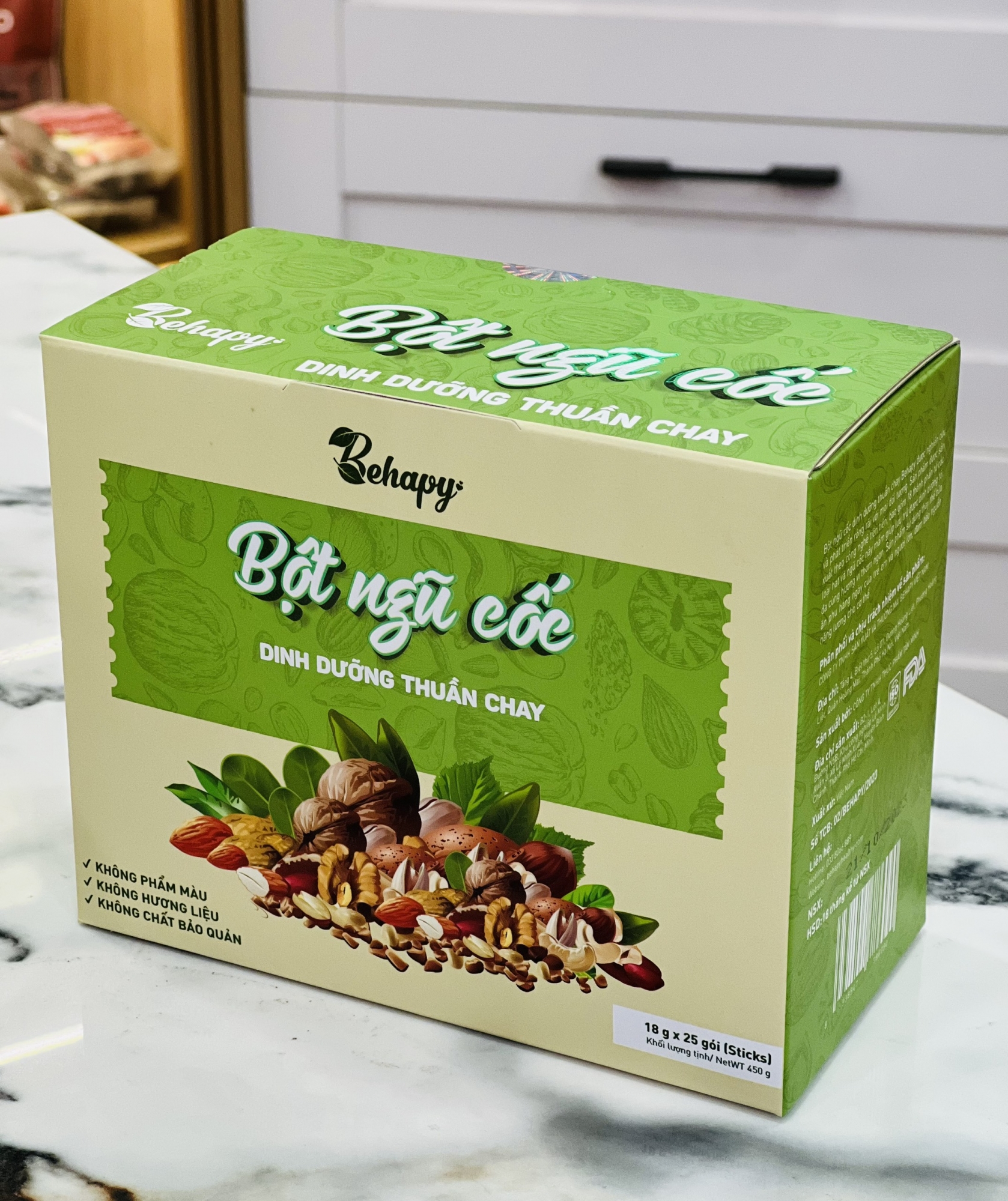  Bột ngũ cốc dinh dưỡng thuần chay có đường Behapy hộp 450gr ( 25 gói 18gr)