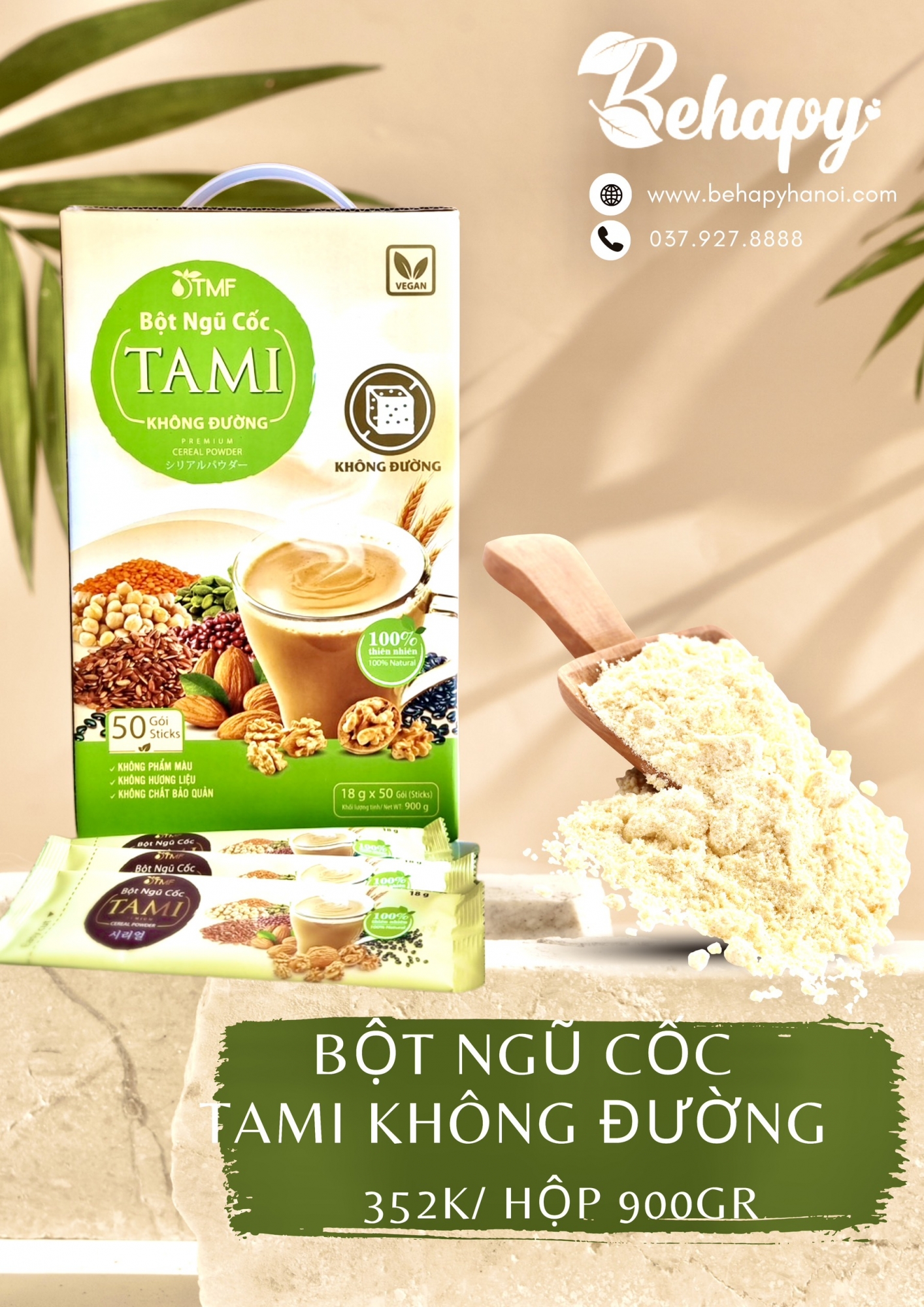 Bột ngũ cốc Tami không đường (hộp 900 gr)