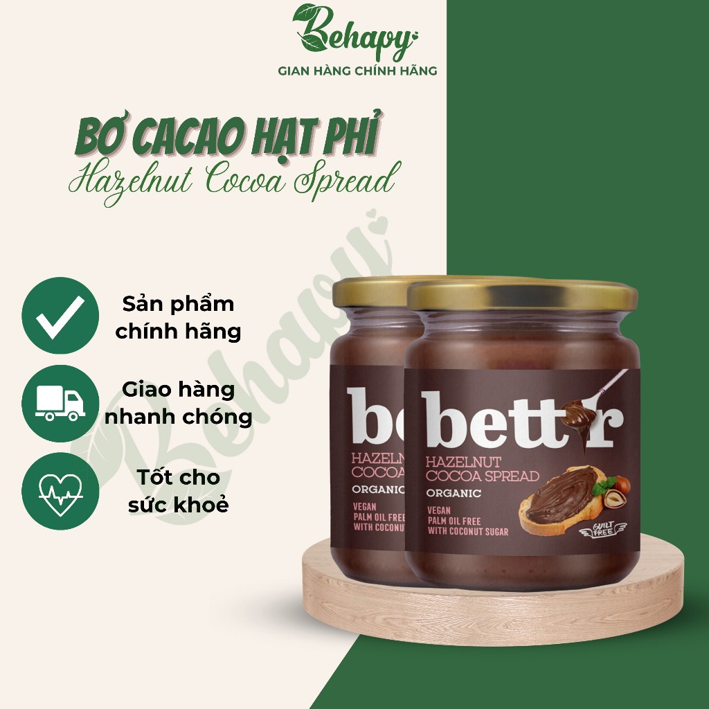 Bơ Cacao Hạt Phỉ Hữu Cơ Bettr 250g