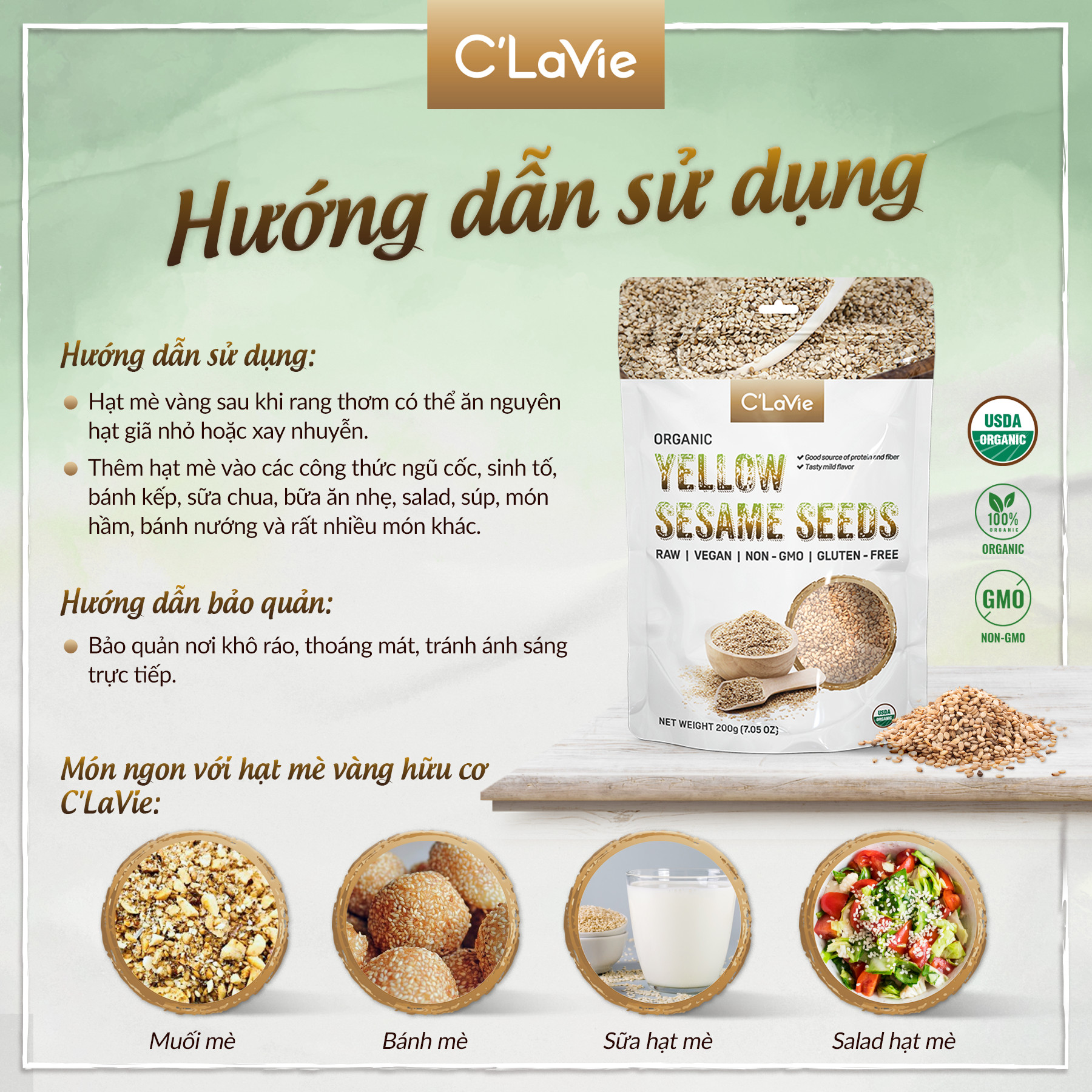 Hạt mè vàng hữu cơ 200gr - C'LaVie