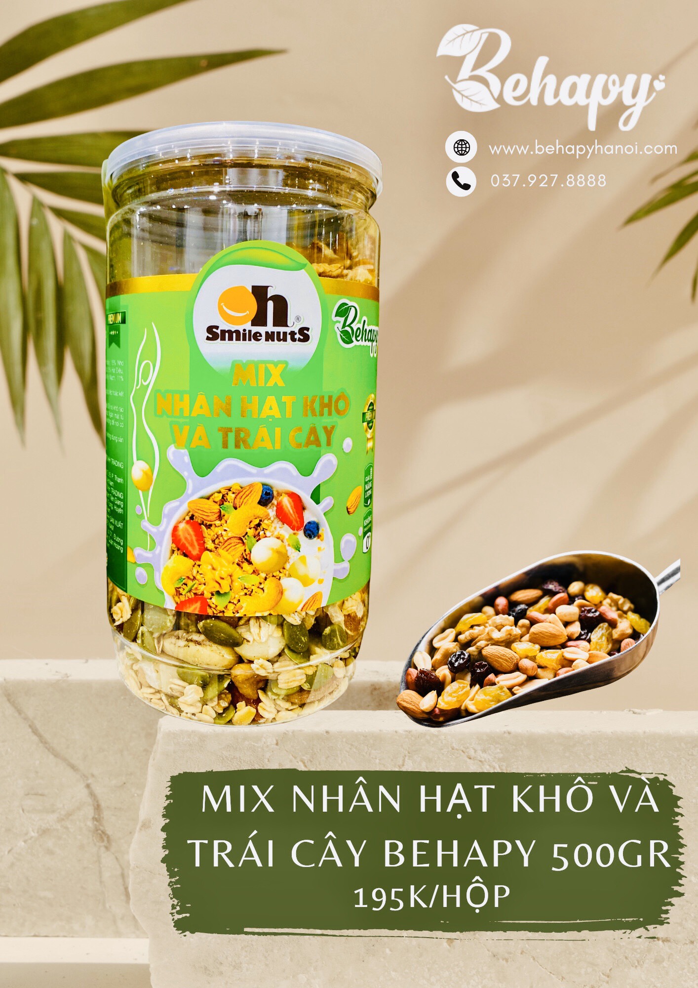 Mix nhân hạt khô và trái cây hũ 500gr